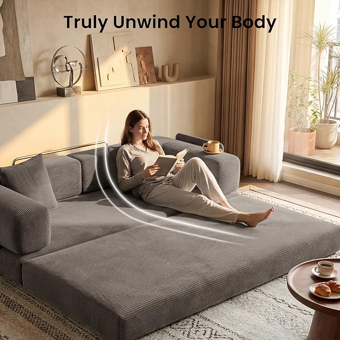 78.8 Convertible Futon Sofa BedCorduroy Futon Couch with Storage PocketFolding Pull Out SofaNo Assembly Boneless Couch for Living RoomBrown