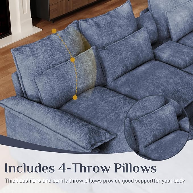 OUYESSIR 135 U Shaped Sectional Cloud CouchBlue Sectional Couches for Living RoomComfy Fluffy Chenille Oversized Cloud CouchModular Sectional Sofa with Central Console &amp Double Chaise Lounge