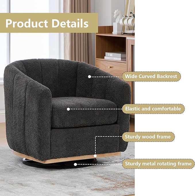 Chocolate Brown Swivel Accent Chairs Set of 2Wide Curved BackrestChenille Upholstered Swivel ChairSet of 2 Accent Chairs for Living Room