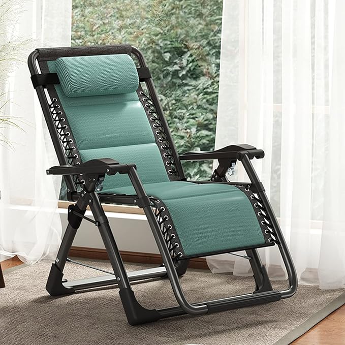 DoCred Comfy Folding Recliner Chair for Bedroom &amp Living Room Ice Touch Folding Reclining Patio Lounge Chair with Removable Tray for Indoor Outdoor