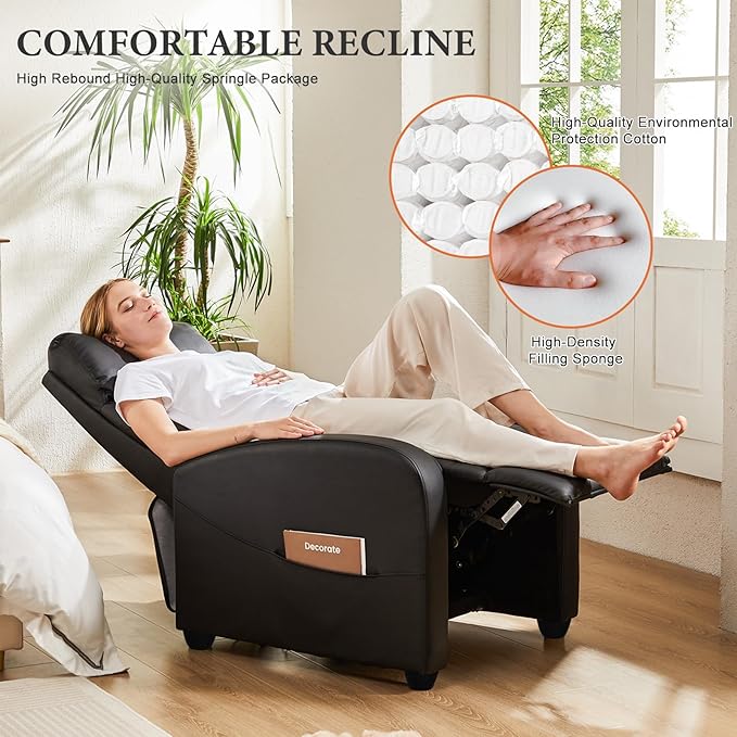 Sweetcrispy Massage Recliner Chair for Adults Adjustable Home Theater Seating with Lumbar Support for Living Room Modern Fabric Reclining Grey