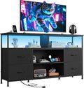 WLIVE TV Stand Dresser for 505560 inch TV Entertainment Center with LED Lights &amp Fabric Drawers Dresser TV Stand for Bedroom and Living Room with Open Shelves Black