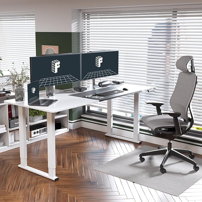 FLEXISPOT E6Q 4 Legs Standing Desk 78 x 32 Inch Adjustable Height Desk with Splice Board Home Office Sit Stand Up Desk White Top + White Frame