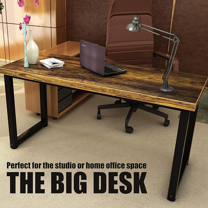 TOPSKY Computer Desk 59 inch Large Office Desk Gaming Desk Writing Desk Large Legroom Metal Frame 1.88 Thickness Desktop (Rustic Brown)