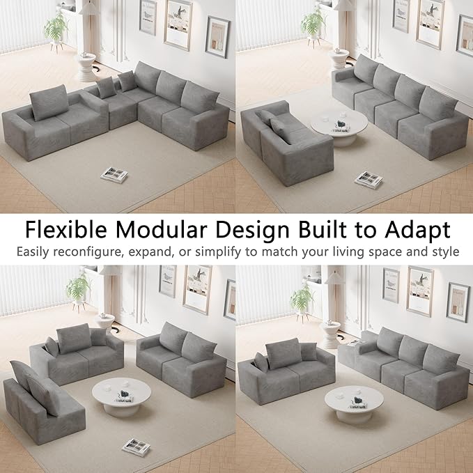 Homall Sectional Couches for Living Room Modern Boneless Couch with Deep Seat Upholstered Cloud Sofa No Assembly Required (Grey Oversized Sofa)