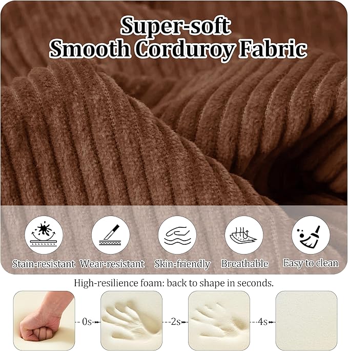 31.5'' Convertible Compressed Corduroy Folding Sofa Bed Modern Boneless Pull Out Sleeper Sofa Couch in a Box 3 in 1 Portable Lazy Floor Lounge Chair No Assembly Needed Caramel Pillow Single