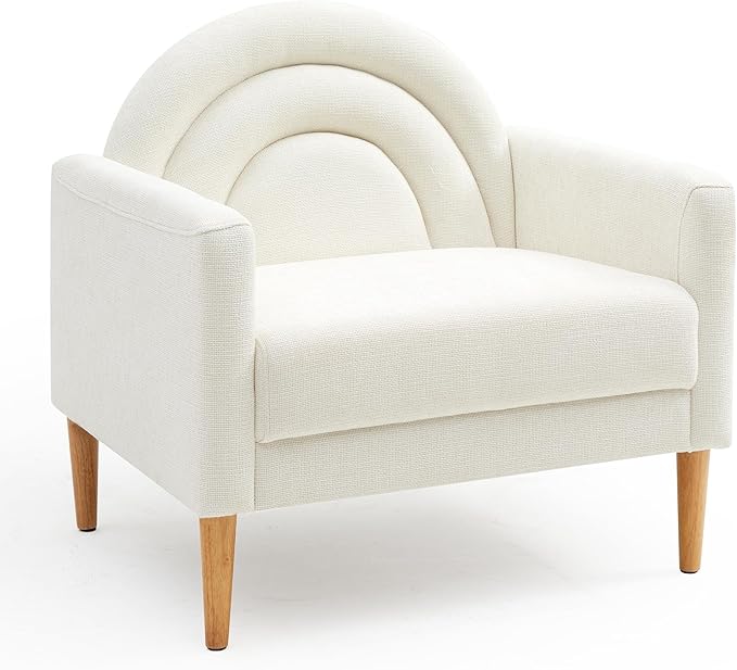 Accent Chair Reading Chair with Armrest Small Comfy Chair for Small Spaces Modern Linen Upholstered Armchair for Bedroom &amp Living Room Single Sofa Chair with Wood Legs Easy Assembly (Cream)