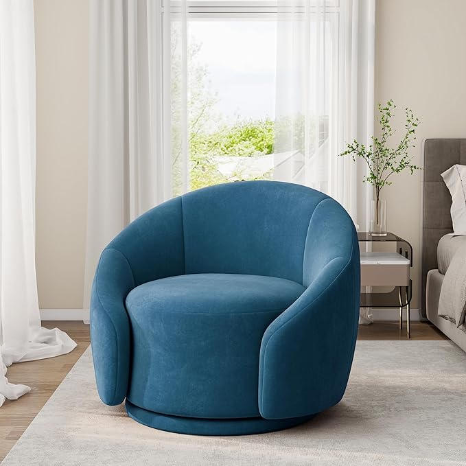 Swivel Barrel Accent Chair 360° Small Round Sofa Chair Comfy Modern Reading Armchair for Living Room Bedroom (Velvet Blue Set of 2)