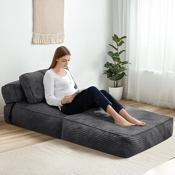 tantohom Folding Sofa Bed Convertible Sleeper Chair with Pillow Foldable Mattress with Back SupportSpace-Saving Sofa for Living RoomBedroom (Dark Gray)