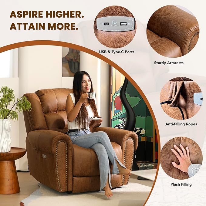 EONIX Classical Large Power Lift Recliner Chair for Elderly with Heat and Massage Dual Motor Lay Flat Electric Lift Chair Recliner for Adults Living Room Bedroom SLRY005061 Nut Brown