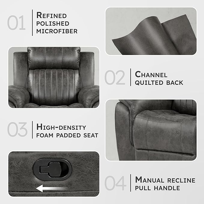 Lexicon Recliner Chair Home Theater Seating Manual Polished Microfiber Upholstery Reclining Chair 39.5 W Recliner Brownish Gray