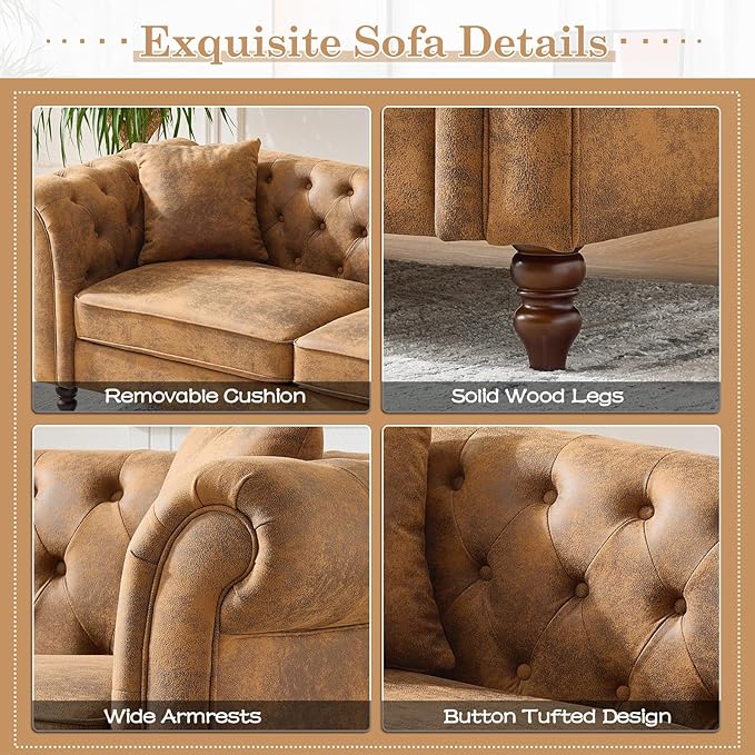 Mid Century Modern Faux Leather Couch Set of 2 Tufted Couch and Loveseat Set muebles para la sala Comfy Chesterfield Upholstered Office Furniture Living Room Sofa Set 2 Piece (Brown 2+3 Seater)