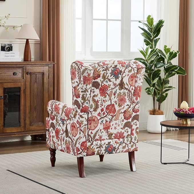 Chifee &amp Vingol Wingback Chair High Back Armchair Upholstered Living Room Chairs Comfy Single Sofa ChairRed