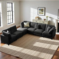 Modular Sectional Sofa Oversized Chenille Cloud Couch with Movable Ottoman 7 Seater Cloud Sectional Couch Convertible L/U-Shape and Sofa Bed Couches for Living Room Black