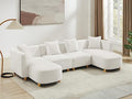 VANOMi 113 Sectional Sofa with 4 Pillows U-Shaped 4-Seater Comfy Boucle Cloud Couch Modern Double Chaises Lounge Sofas for Living Room Office Apartment (White-U)