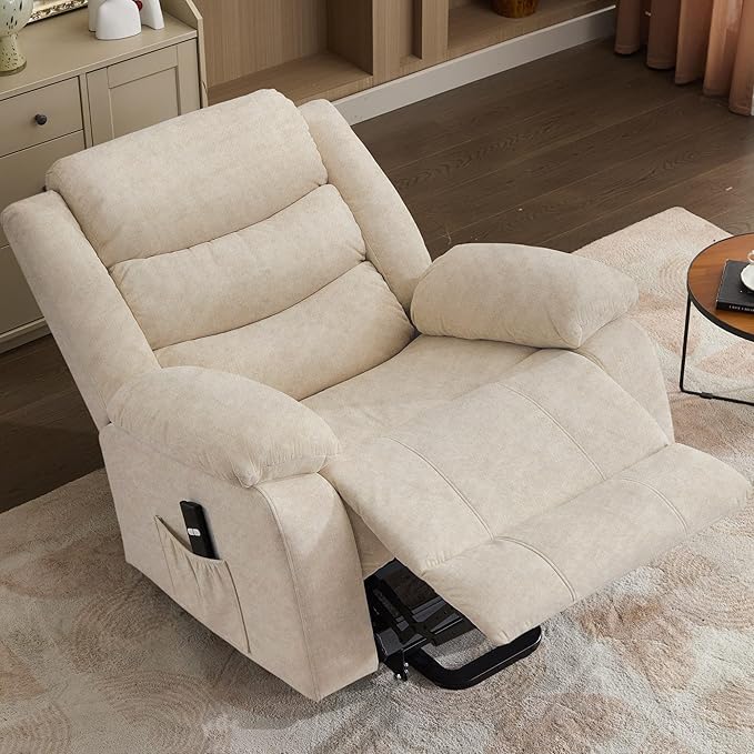 Oversized Power Lift Recliner for Elderly Extra Wide Electric Recliner Chairs with Massage and Heat Reclining Chair with Side Pockets Recliner for Living Room (Imitation Cashmere Khaki)