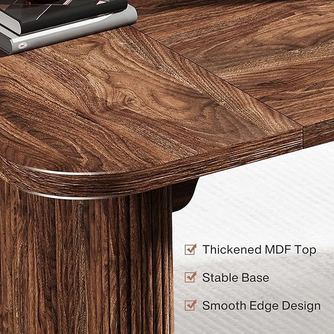 Tribesigns 62-Inch Modern Executive Desk Wood Office Desk Large Aesthetic Computer Desk with Double Pedestal Workstation for Home Office (Brown)