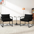 Modern Accent Chair with Arms Comfortable Living Room Seating Square Metal Frame Soft Upholstered Cushion Sponge Filling Easy to Assemble Set of 2 Black