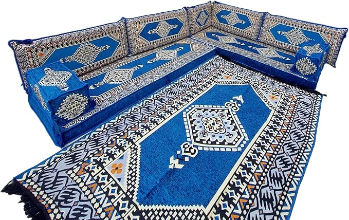 arabicsofa U Shaped Arabic Sofa Set – Royal Blue Modular Floor Seating for Guest Room