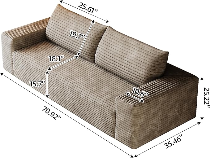 Cloud Loveseat Sofa 71 Boneless Couch with Deep Seat No Assembly Required Comfy Corduroy Small Sofa for Living Room Bedroom Apartment (Camel)