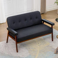 JIASTING 50” Black Leather Loveseat Sofa Mid Century Modern Small Office Love Seat Couch with Wood Arms Two Seater Couches for Small Spaces Living Room Waiting Room Bedroom Black