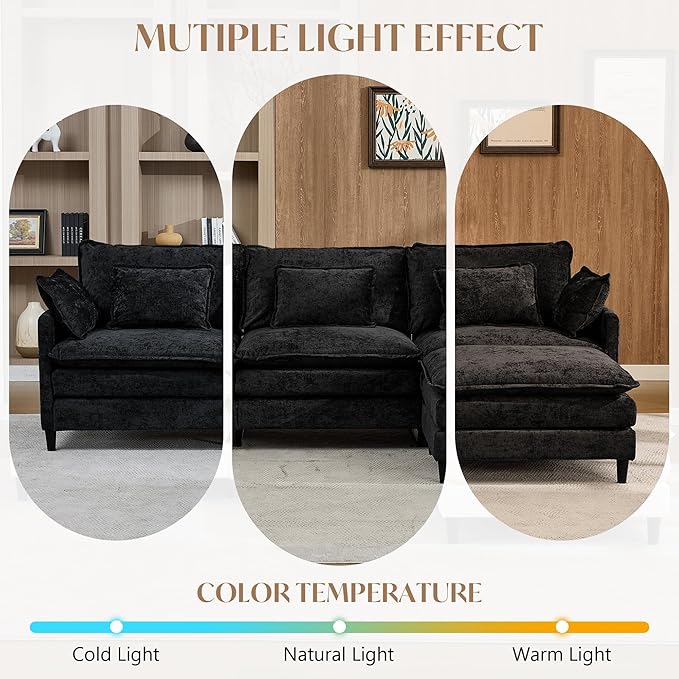 SAMERY 111 L Shaped Couch Cloud Sofa Modular Sectional Couch with Large Ottoman 3 Seater Chenille Oversized Deep Seat Sectional Sofa with Pillows for Living Room Bedroom Apartment
