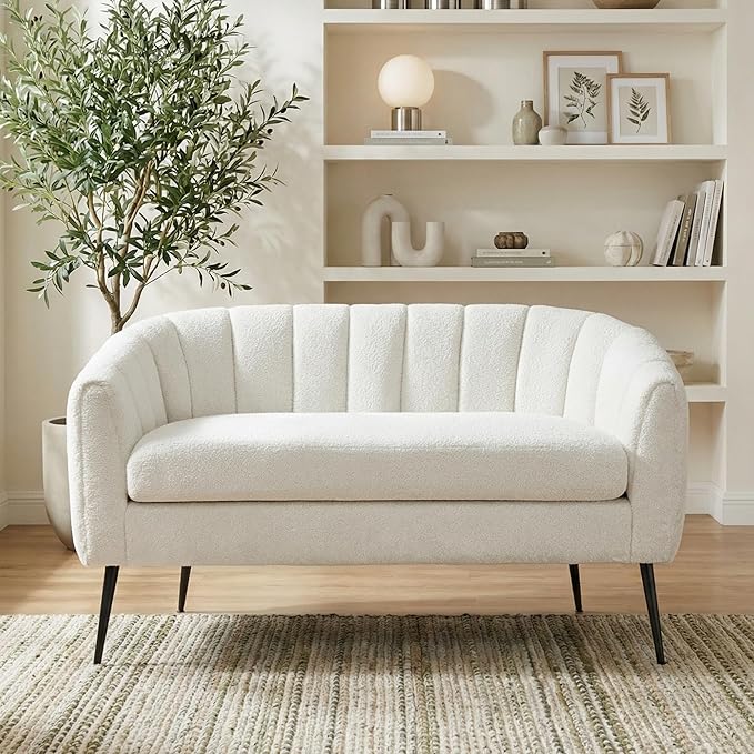 Aoiy &amp Wifon 50.2'' W Upholstered Loveseat Sofa Boucle 2-Seat Settee Loveseat with Metal Legs Upholstered Small Accent Couch for Small Spaces Raindrop Velvet Chenille Fabric Ivory