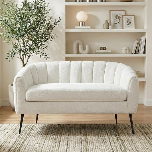 Aoiy &amp Wifon 50.2'' W Upholstered Loveseat Sofa Boucle 2-Seat Settee Loveseat with Metal Legs Upholstered Small Accent Couch for Small Spaces Raindrop Velvet Chenille Fabric Ivory