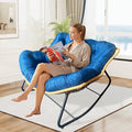 Outdoor Rocking Chair Patio Egg Rocking Chair Indoor Papasan Chair Rattan Wicker Lounge Chair Modern Royal Chair for Bedroom Living Room Porch GardenLawn-Beige (Blue)