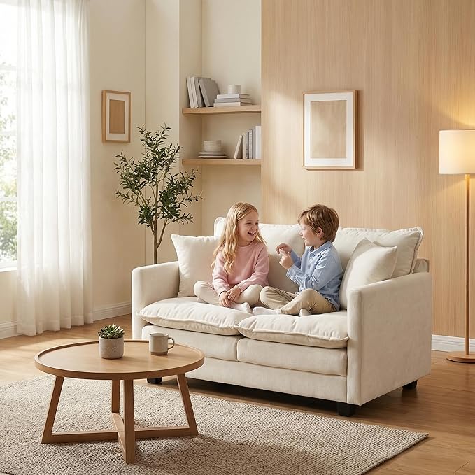 KYJ 50 Loveseat Sofa Couch 2 Seater Couch Small Mini Compact Chenille Cloud Sofa 27 Deep Seat with Detachable Pillow Cover for Bedroom Living Room Dorm Apartment Small Spaces 2-Beige