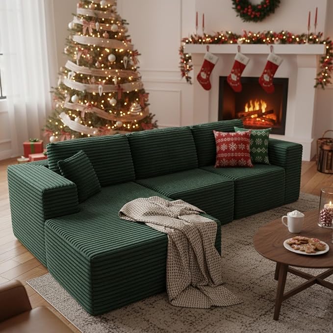 104 Modular Sectional Sofa with L-Shape Chaise Modern Upholstered Cloud Couches for Living Room Bedroom No Assembly Required Green