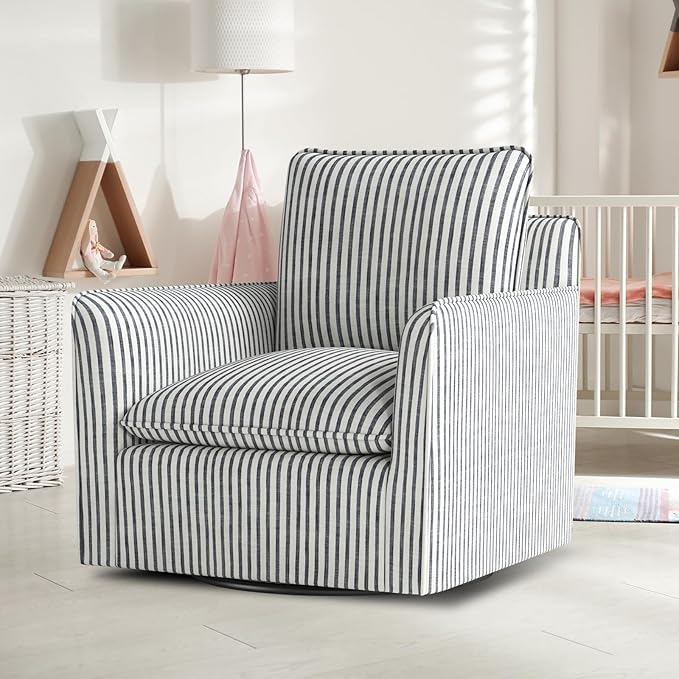 Bonzy Home 34 Swivel Accent Chair Set of 2Wide Upholstered Square Chair with Thick Padded Backrest Cushion Swivel Reading Chair for Living Room Bedroom Small Spaces Blue Stripe