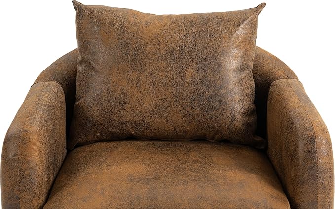 Mid Century Lounge Armchair with Boucle Fabric Solid Wood Legs and Comfortable Cushions Ideal for Bedroom and Living Room Reading and Relaxing (Coffee)
