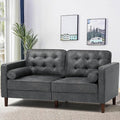 67 Suede Leather 2 Seater Sofa with Two Bolster Pillows Tufted Sofa with Wooden Legs Mordern Couch for Living Room Office Apartment Grey