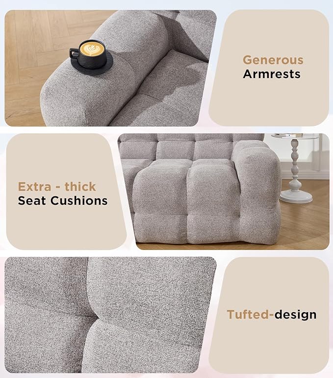 Tbfit Boneless Loveseat SofaComfy Tufted Cloud Couch Modern Living Room Floor Sofa Chair Chenille Grey