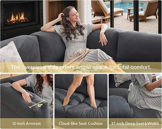 Jocisland 148 inches U-Shaped Modular Sectional Sofa Oversized Convertible Couch with Ottoman Easy Assembly Scratch-Resistant Linen Fabric Gray