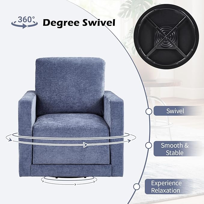 INZOY Swivel Accent Chair with Hidden Storage Comfy 360° Swivel Chair Upholstered Chenille Square Chair for Living Room Bedroom Small Spaces Fully Assembled Blue