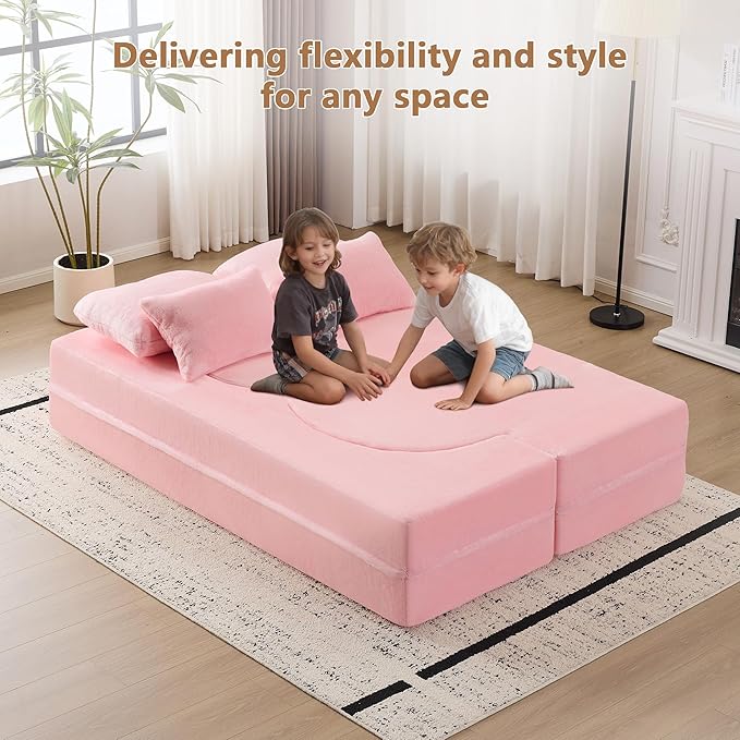 2-in-1 Folding Sofa Bed with Pillow No Assembly Futon Twin Size Sofa Bed Breathable Velvet Convertible Couch Bed for Living Room and Guest Room 78.7 Inch Pink