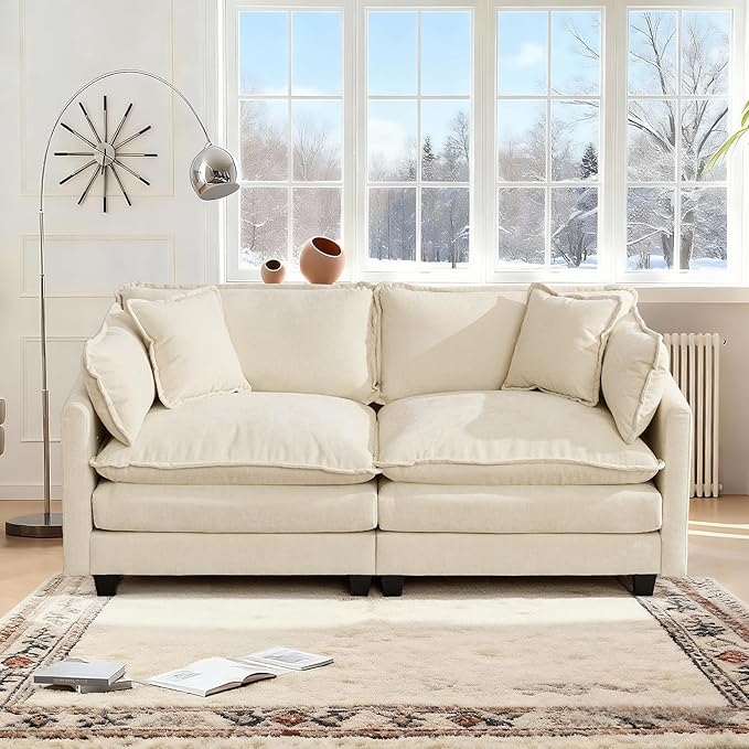 Sofa Couch for Living RoomModern Modular Sectional Sofa 2-Seat 78 Chenille Removable Memory Foam Sofa with 2 Throw Pillows2 Lumbar Pillowsfor Bedroom ApartmentBeige
