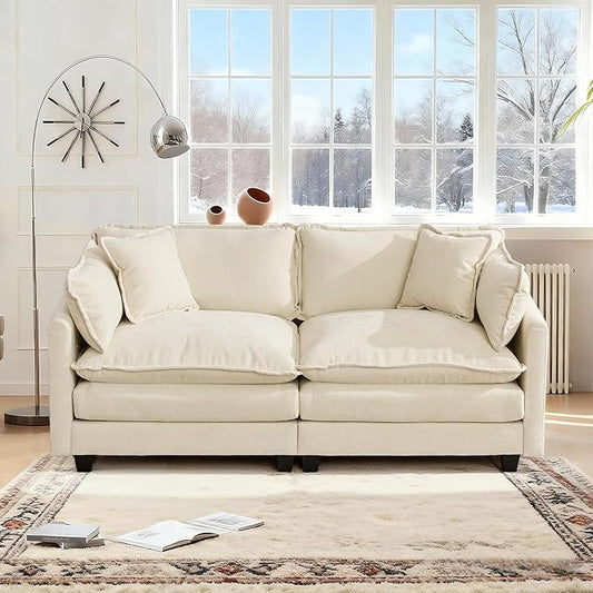 Sofa Couch for Living RoomModern Modular Sectional Sofa 2-Seat 78 Chenille Removable Memory Foam Sofa with 2 Throw Pillows2 Lumbar Pillowsfor Bedroom ApartmentBeige