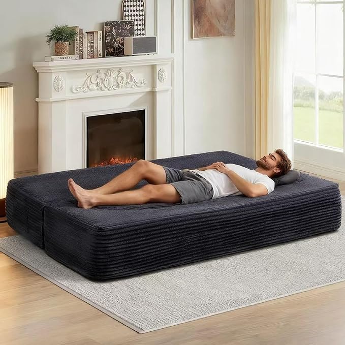 KEIKI 79 Convertible Floor Sofa Bed Fold ‌Teddy Sleeper Cloud Couch with Storage &amp Deep Seat Comfy Upholstery Curved Boneless Futon Couches 2-in-1 Sofas for Living Room Bedroom No Assembly G
