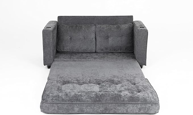 ERYE Foldable Loveseat Sofa Convertible Pull Out Sleeper Sofabed2 Seat Tufted Upholstered Sofa Modern Convertible Sleeper Couch Bed with Cupholders and Side Pockets