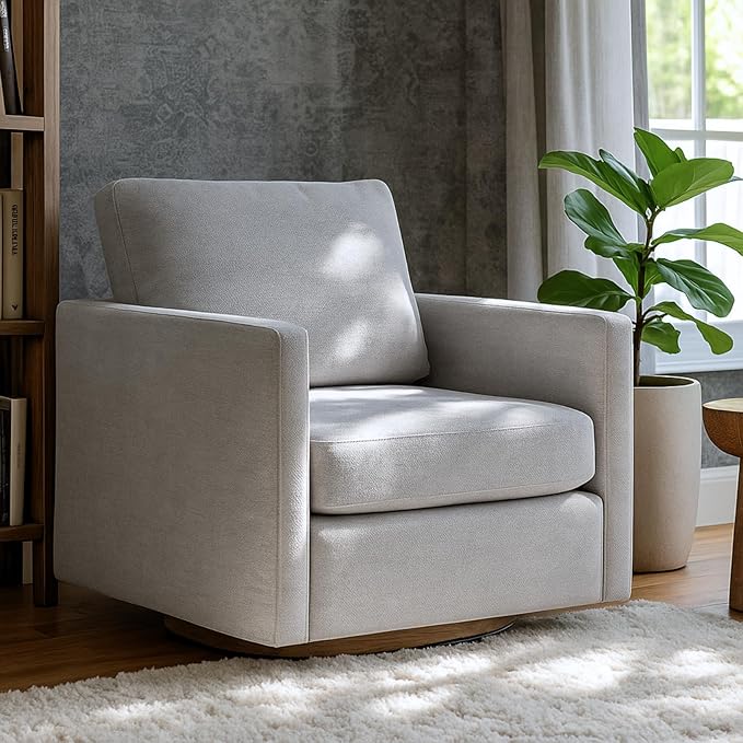Chenille Swivel Chairs Set of 2 30.7 W Modern Accent Single Sofa Armchairs for Office Living Room Bedroom Light Gray.
