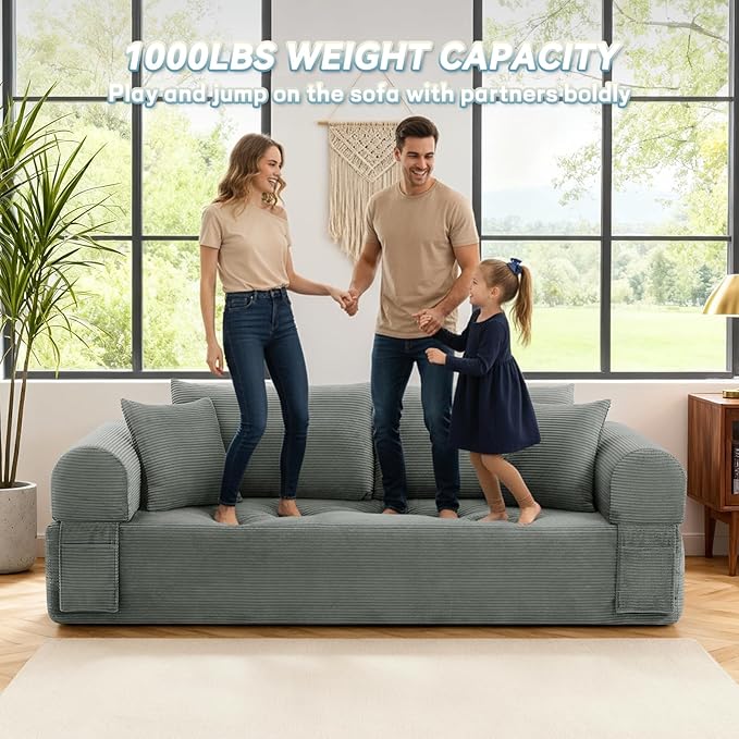 3 Seater Sofa Couch for Living Room (Light Grey 38 D + 4 Pillows)