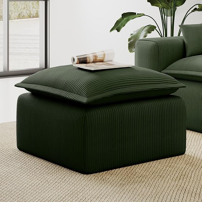 Green Corduroy Pouf for Modular Sectional Sofa Matching Accessory for Living Room Bedroom and Apartment