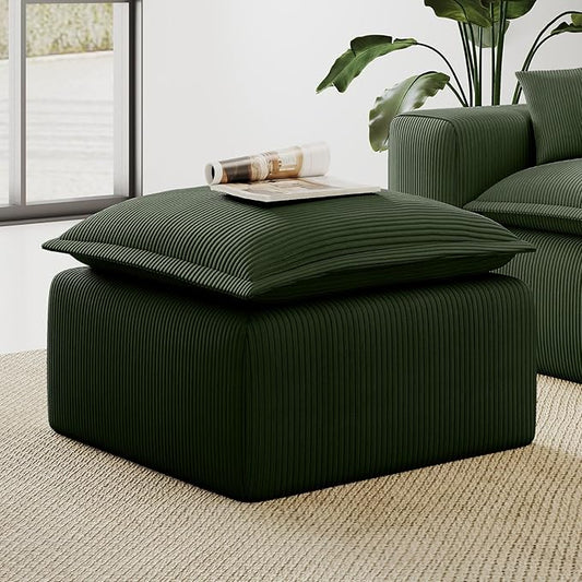 Green Corduroy Pouf for Modular Sectional Sofa Matching Accessory for Living Room Bedroom and Apartment