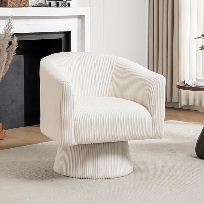 Swivel Accent Chair Modern 360° Barrel Chair Corduroy Upholstered Single Sofa for Living Room Bedroom(Beige)