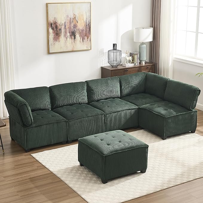 121 Inch Cloud Oversized Modular Sectional Sofa U Shaped Modular Couch with Reversible Chaise Comfy 6 Seat Convertible Sectional Sofa with Ottoman for Living Room-Emerald Green