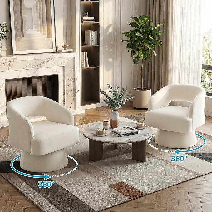 Swivel Barrel Chair - Velvet Upholstered Modern Armchair with Striped Backrest &amp Plush Padding Round Lounge Chair for Living Room Bedroom (Beige-Openwork-(1 Pcs))