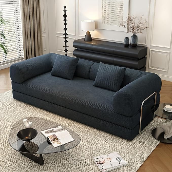 78.8 Modular Sofa Bed - 4-in-1 Convertible Design with Corduroy Fabric and High Density Sponge Removable Cover and Fixed Frame